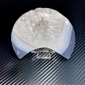 Polished Druzy Agate Geode Crescent Moon Crystal Carving